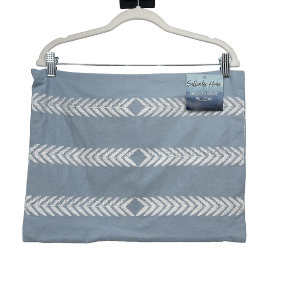 Coastal Accent Pillow Case Cover14"x18" Small Rectangle Blue White Herringbone - Picture 1 of 6
